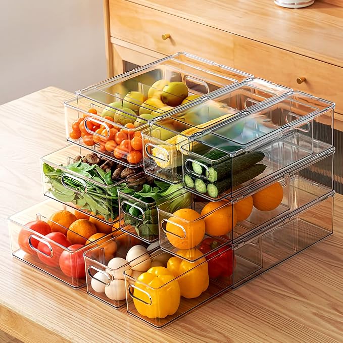 MineSign 9 Pack Stackable Refrigerator Organizer Bins Pull-Out Drawers by MineSign