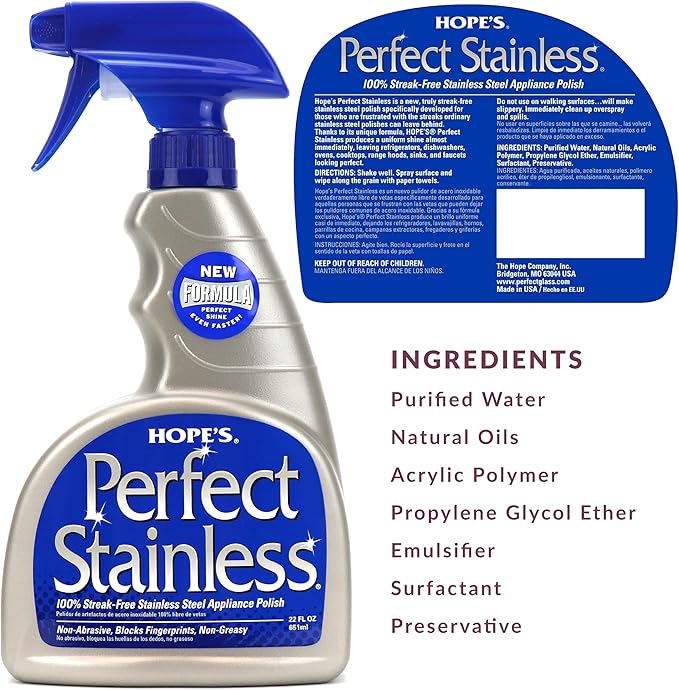 HOPE'S Perfect Stainless Steel Cleaner and Polish, Streak-Free Self-Polishing - Image 2