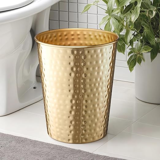 Monarch Abode Brushed Gold Hand Hammered Metal Wastebasket - Image 4
