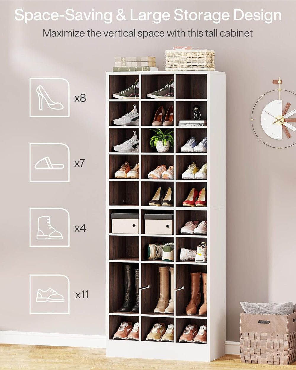 Tribesigns 10-Tier Shoe Storage Cabinet Set of 2, White and Brown Wooden Shoe...