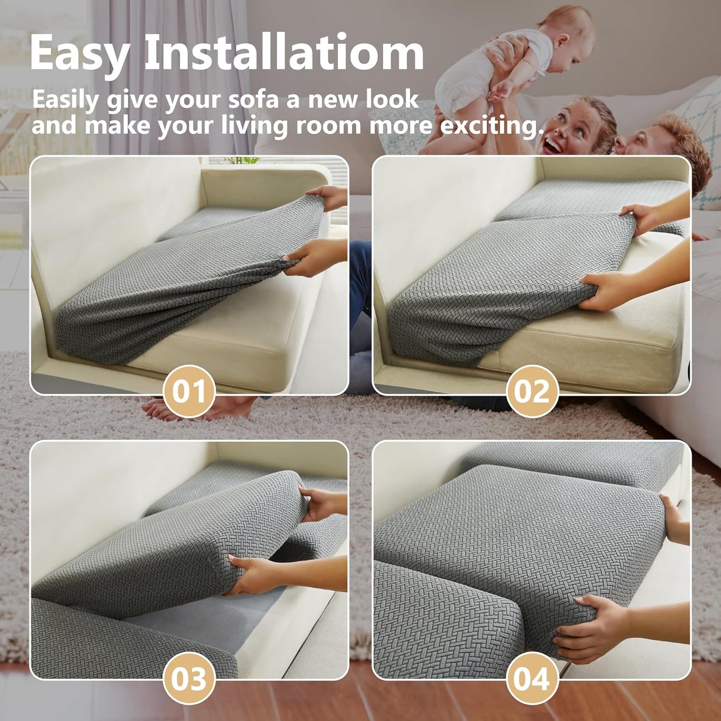 Yoovat Couch Cushion Covers for Sofa Couch Covers Wear-Resistant Universal Sofa Cover Washable Stretch for Sectional Slipcovers (Texture-Gray,Large Single Seat Cover)