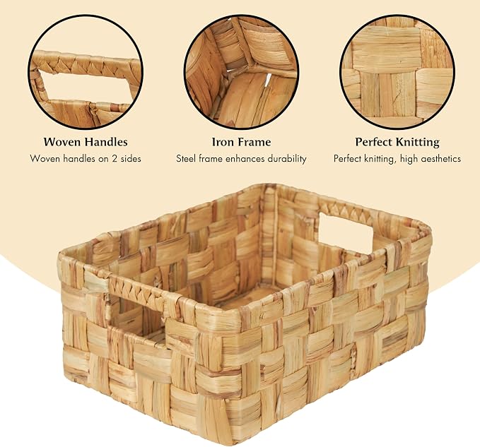 Vatima Jumbo Wicker Storage Basket, Large Hyacinth Organizer, 16.9x12.1x7.1H - Image 3