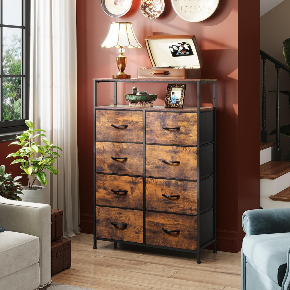 WLIVE Fabric Dresser for Bedroom with Open Shelves, Tall Dresser with 8 Drawe...
