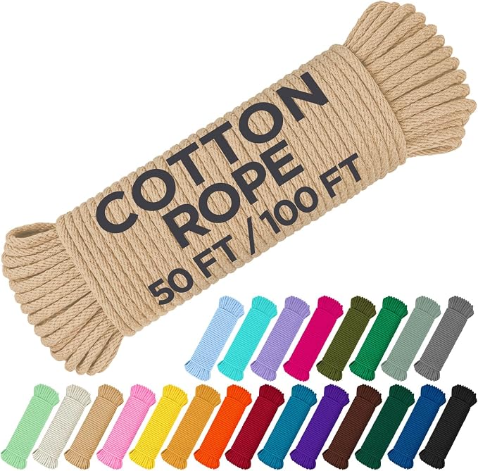 TECEUM Cotton Rope 3/16” – 50 FT – Strong All-Purpose Braided Rope – Natural by TECEUM