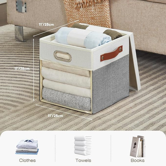 Fabric Storage Cubes with Clear Windows and Lids, Decorative Storage Boxes - Image 2