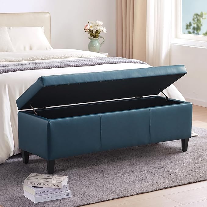 HUIMO Faux Leather Storage Ottoman Bench 50.3 Inch Extra Long PU Upholstered - Image 3