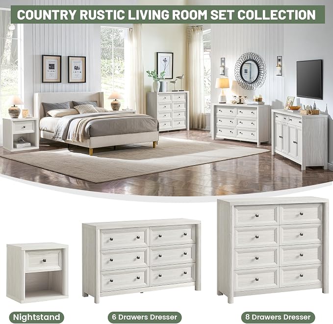 41" Tall White Dresser, Farmhouse 8 Drawers Dressers - Image 4