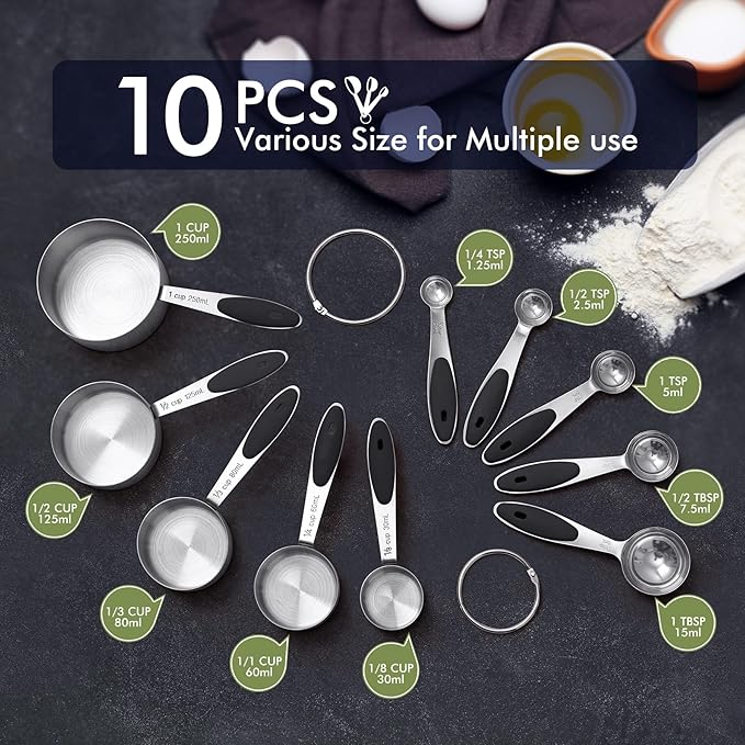 HOTEC 10-PACK Measuring Cups and Spoons Set, Kitchen Gadagets Cooking Baking - Image 2