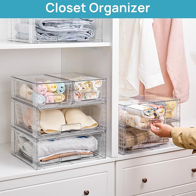 Vtopmart 3 Pack Stackable Storage Drawers, Easily Assemble Acrylic Bathroom - Image 6