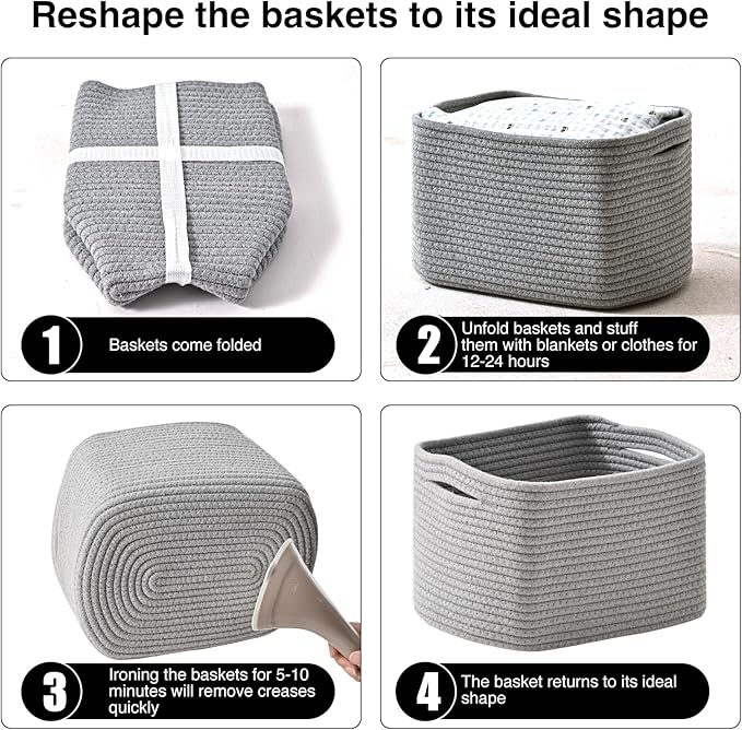Small Storage Baskets for Shelves Organizing, Woven Cotton Rope Baskets for - Image 7