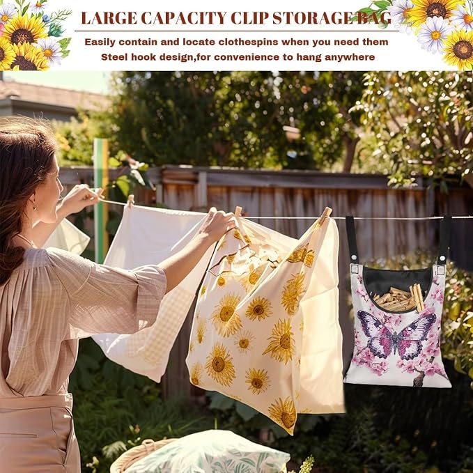 2 Pcs Clothes Pin Hanging Bag, Butterfly Clothes Pins Bag Holder Outdoor - Image 6