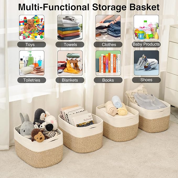 Storage Baskets for Organizing & Shelves, Woven Cotton Rope Organization Bins - Image 4