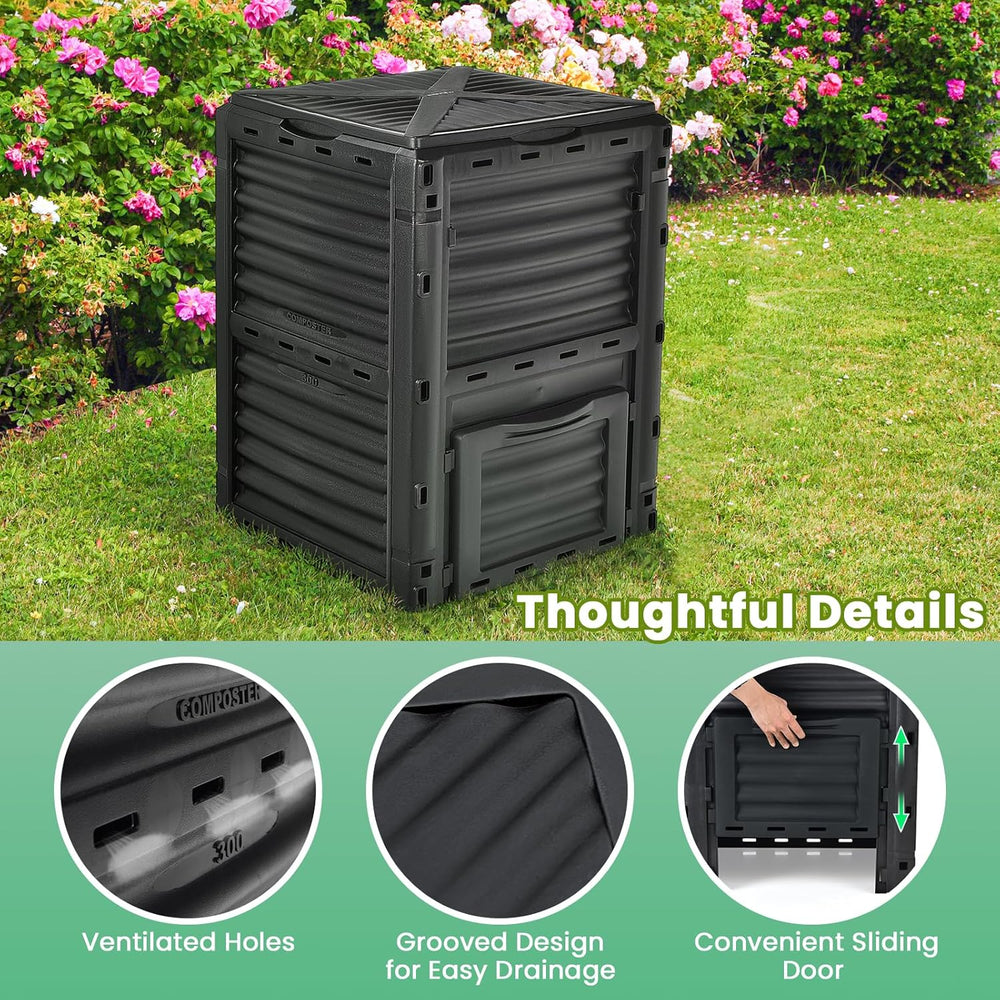 Compost Bin Outdoor, 80 Gallon Garden Compost Bin with Top Lid & Bottom D...