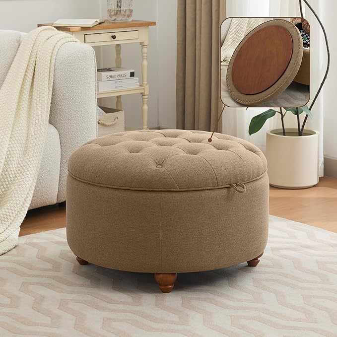 30Inch Round Storage Ottoman by WUTUTUEE