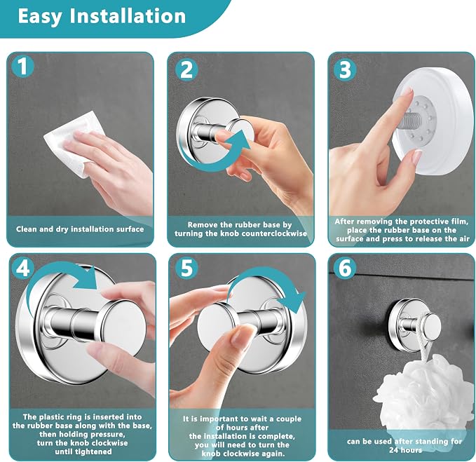 Suction Cup Hooks for Shower, Removable No Drill Towel Hooks, Upgraded 15 lbs - Image 7