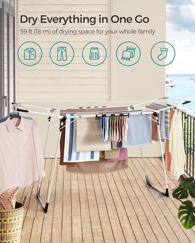 SONGMICS Clothes Drying Rack Foldable, Gullwing Laundry Drying Rack, - Image 3