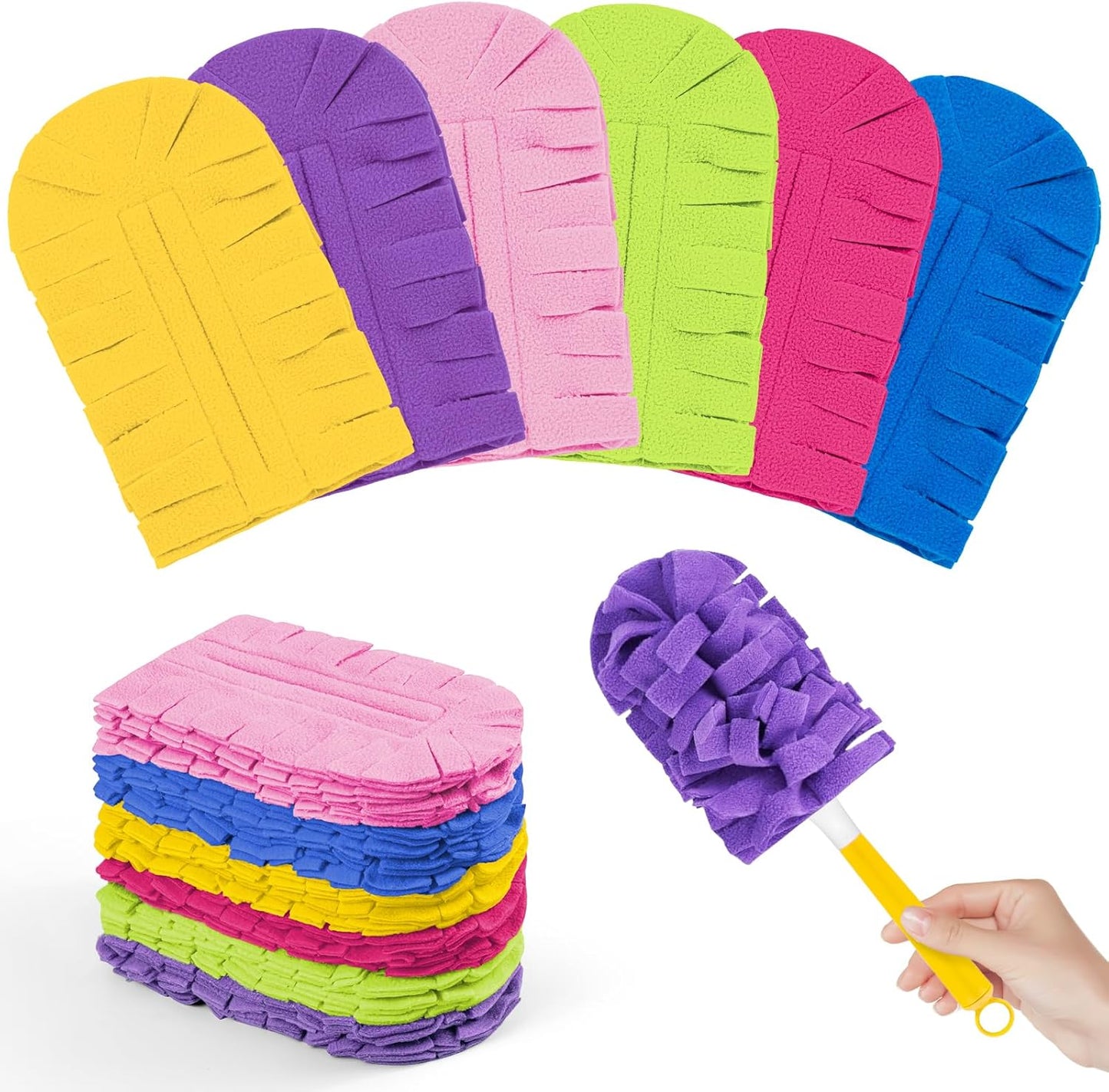 12 PCS Fleece Reusable Duster Refills for Swiffer, Washable Heavy Duty Duster Pads, 360 Cleaning Pads for Fan, Window, Furniture, Floor(Include 1 Handle)