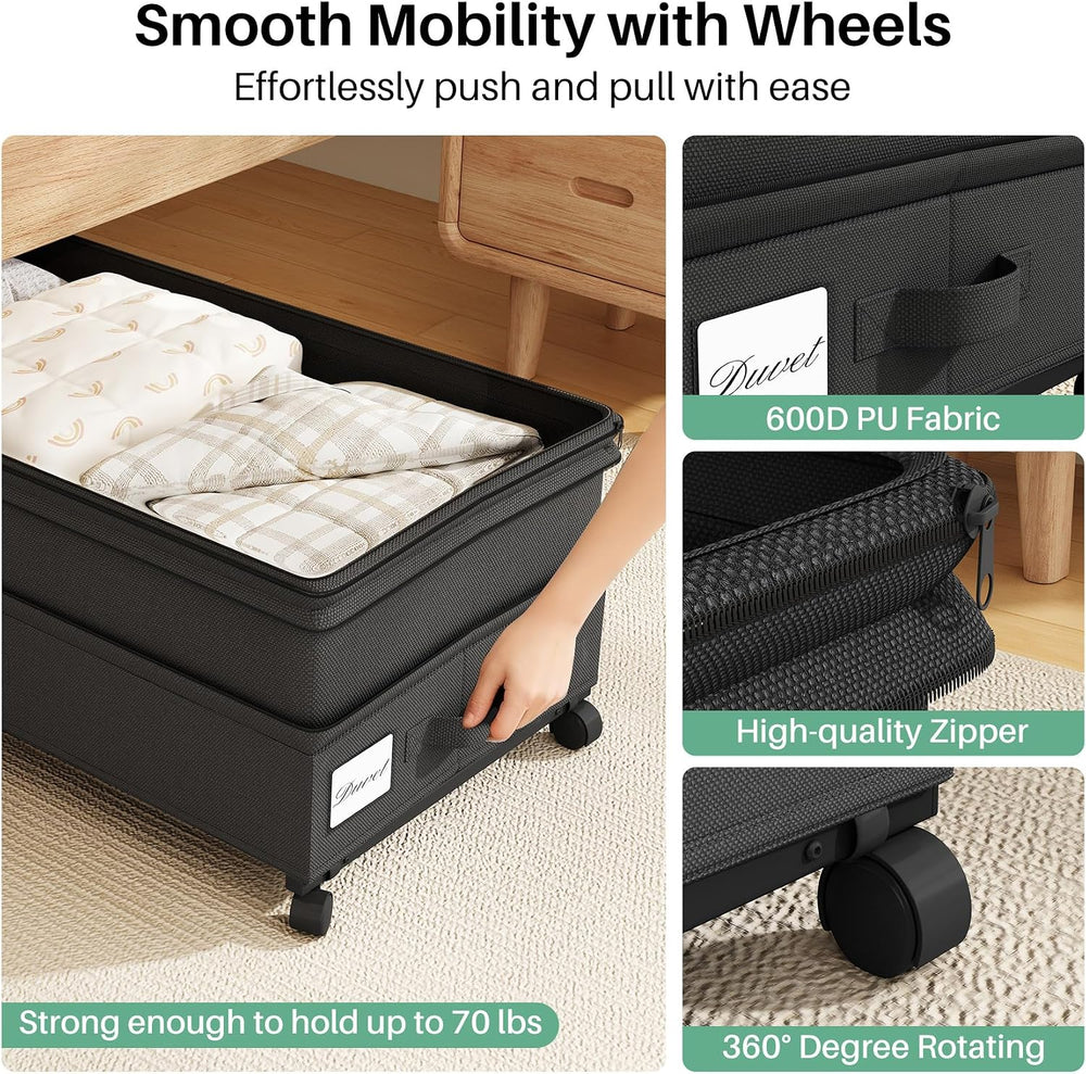 Kitstorack 4 Pack Height-adjustable Under Bed Storage with Wheels, Under Bed ...