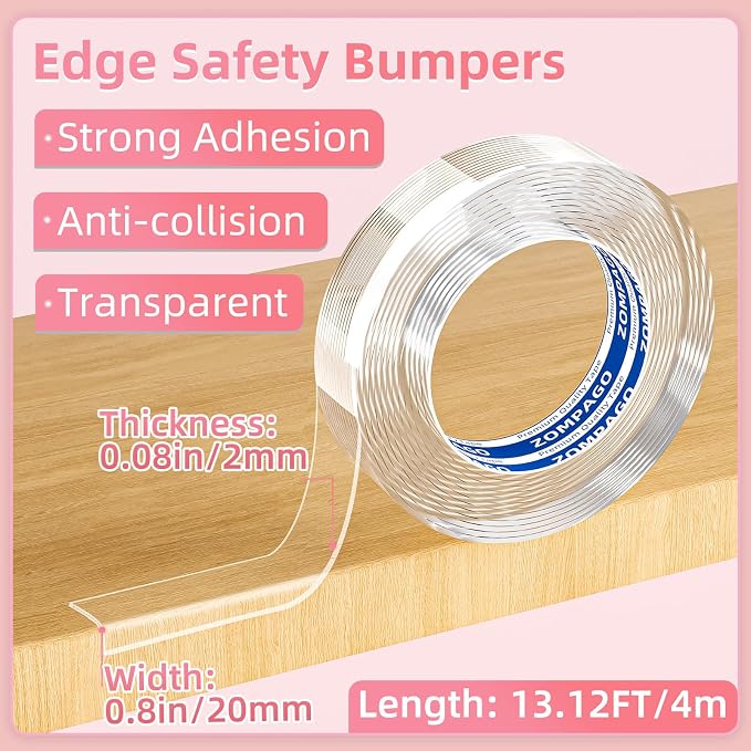 Clear Soft Corner Protectors for Furniture Strip, 0.8in x13FT, Sharp Edge & - Image 2
