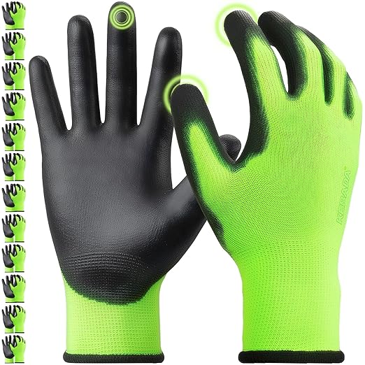 Kebada W1 Work Gloves for Men and Women, PU Coated Safety Gloves by KEBADA
