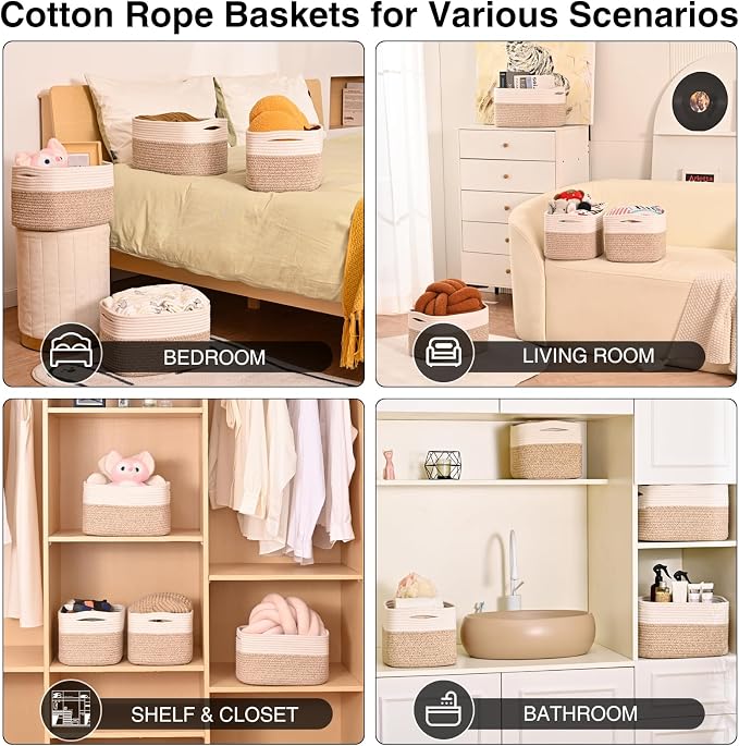 Small Storage Baskets for Organizing, Woven Storage Baskets for Shelves - Image 4