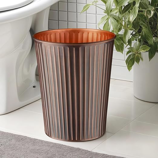 Monarch Abode Antique Copper Handcrafted Ridge Embossed Metal Wastebasket - Image 2