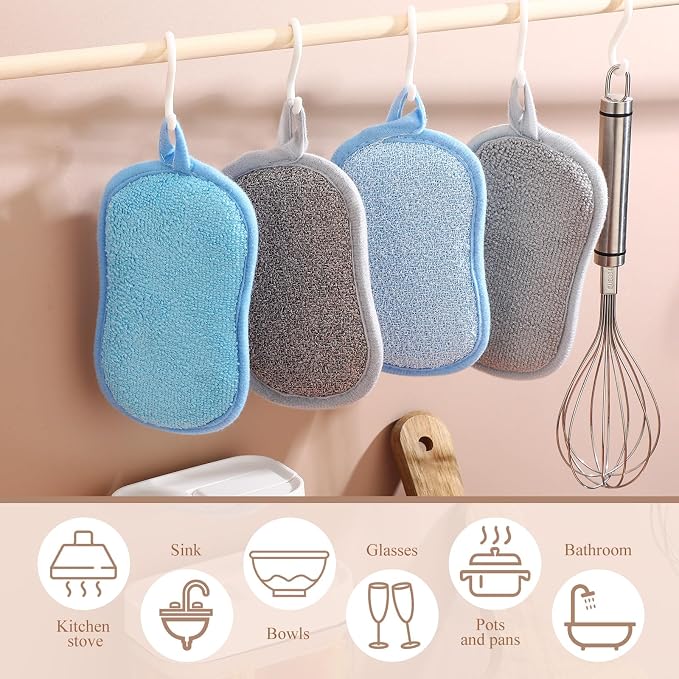 Boao 10 Pieces Multipurpose Kitchen Scrub Sponges, Non-Scratch Microfiber Scrub - Image 4