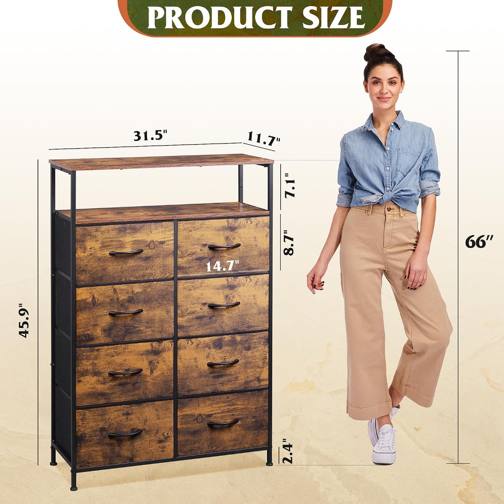 WLIVE Fabric Dresser for Bedroom with Open Shelves, Tall Dresser with 8 Drawe...