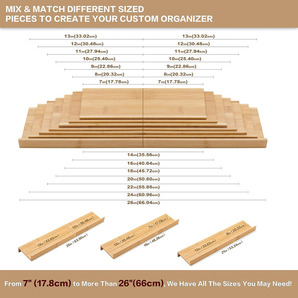 Bamboo Spice Rack Drawer Organizer - 8 Piece Set - 8" or 16" Wide