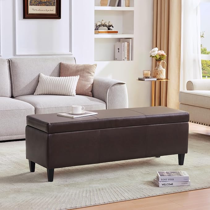 HUIMO Faux Leather Storage Ottoman Bench 50.3 Inch Extra Long PU Upholstered - Image 6