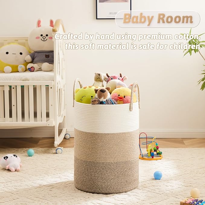 Laundry Basket, Woven Cotton Rope Laundry Hamper, 100L - Image 3
