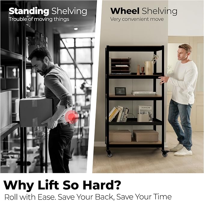 HOMEDANT House 5-Tier Metal Rolling Cart Shelf Rack Casters Heavy Duty - Image 7