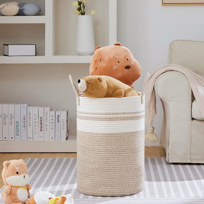 VIPOSCO Large Laundry Hamper, Tall Woven Rope Storage Basket - Image 2