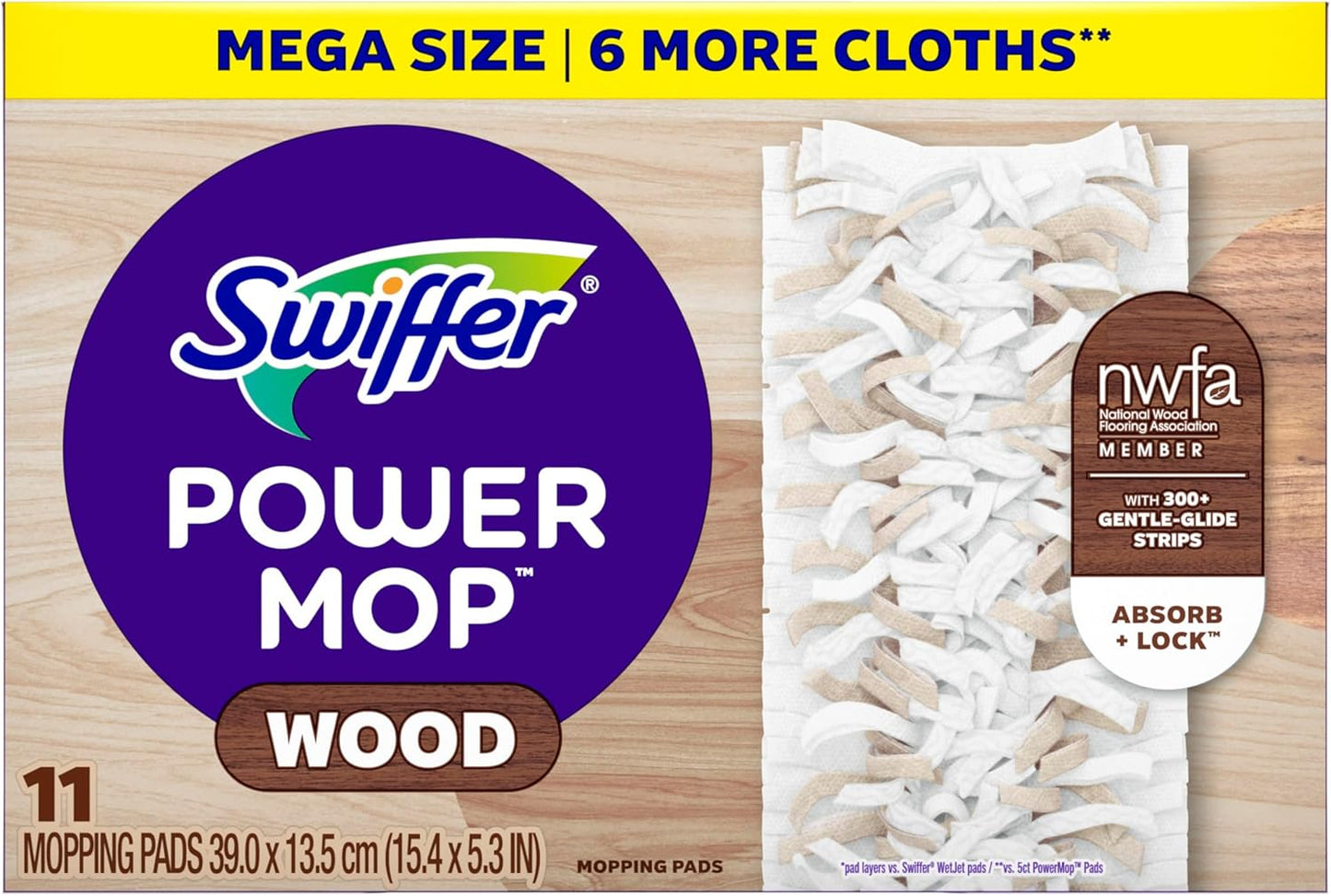 Swiffer PowerMop Wood Mopping Pad Refills for Floor Cleaning, 11 Count