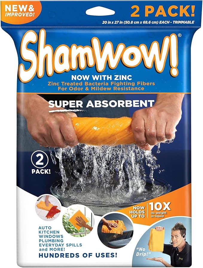 ShamWow Original Super Absorbent Multi-Purpose Cleaning Shammy Chamois Towel by Shamwow