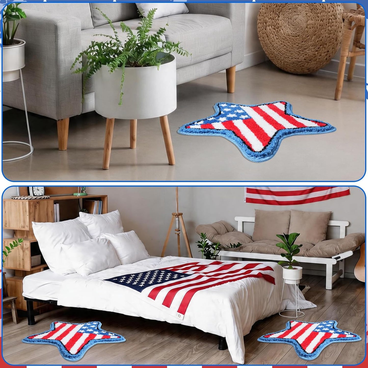 American Flag Bath Rug for 4th of July Decor,22.4"x23.6" Non-Slip Patriotic Star Shaped Door Mat Soft Absorbent Washable Indoor Outdoor Entryway Bathroom Kitchen Rug,Independence Day Decor