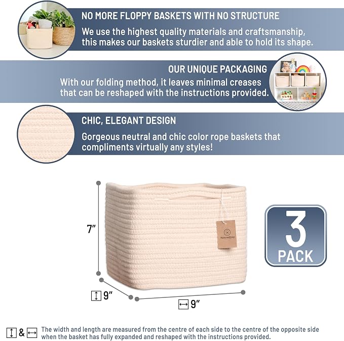 NaturalCozy Storage Cubes 9”x9”x7”Cotton Rope Woven Baskets - Image 2