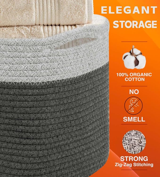 CHAT BLANC Cotton Rope Baskets for Organizing I Storage Baskets for Shelves | - Image 2