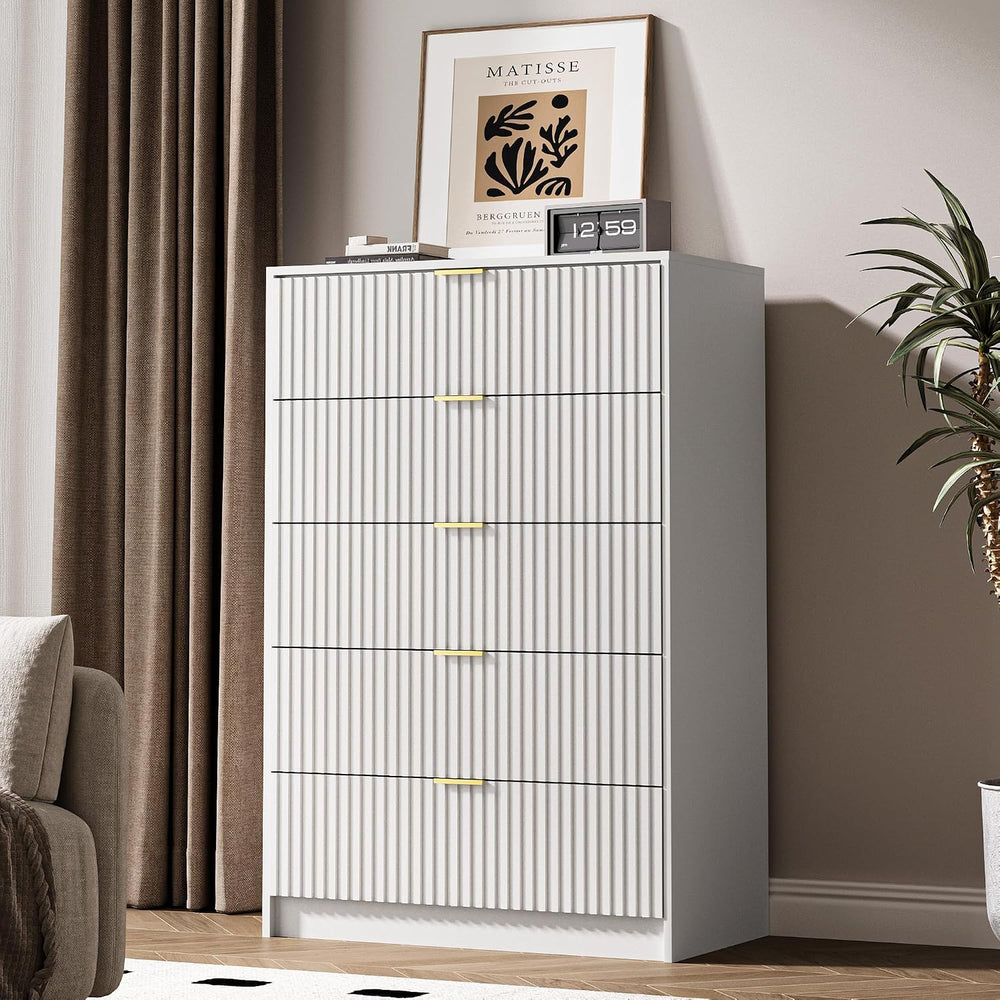MAISONARIA 5 Drawer Dresser for Bedroom, Tall Dresser Chest of Drawers with G...