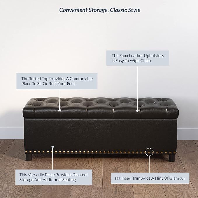 BELLEZE 47" Storage Ottoman, Storage Bench - Image 7