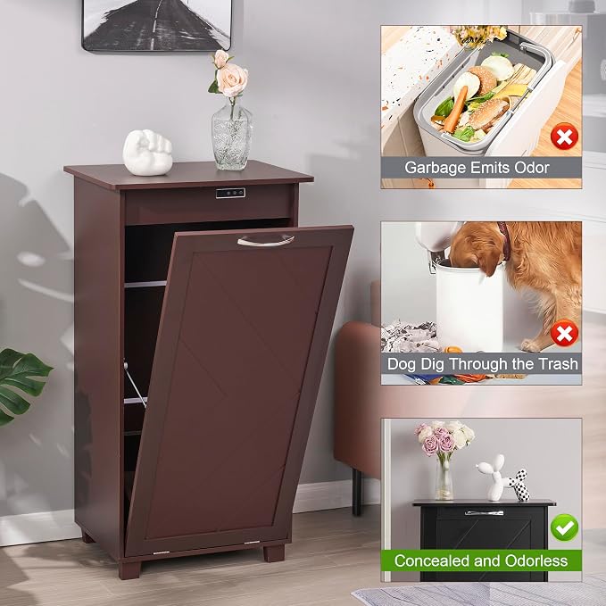 VECELO Tilt Out Kitchen Trash Bin Cabinet, Dog Proof Garbage Can - Image 4