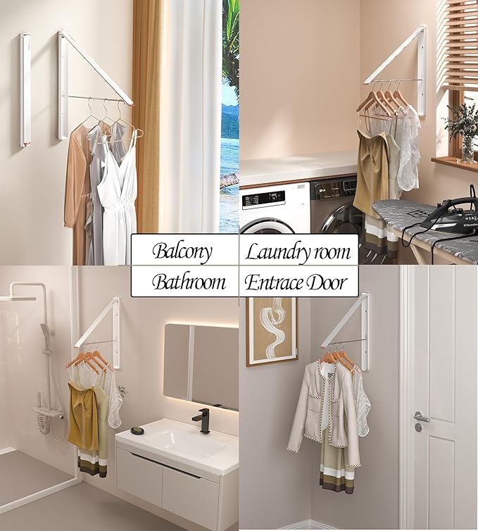 Dr.DJ Clothes Drying Rack, Wall-Mounted Retractable & Foldable Clothes Hanger - Image 3