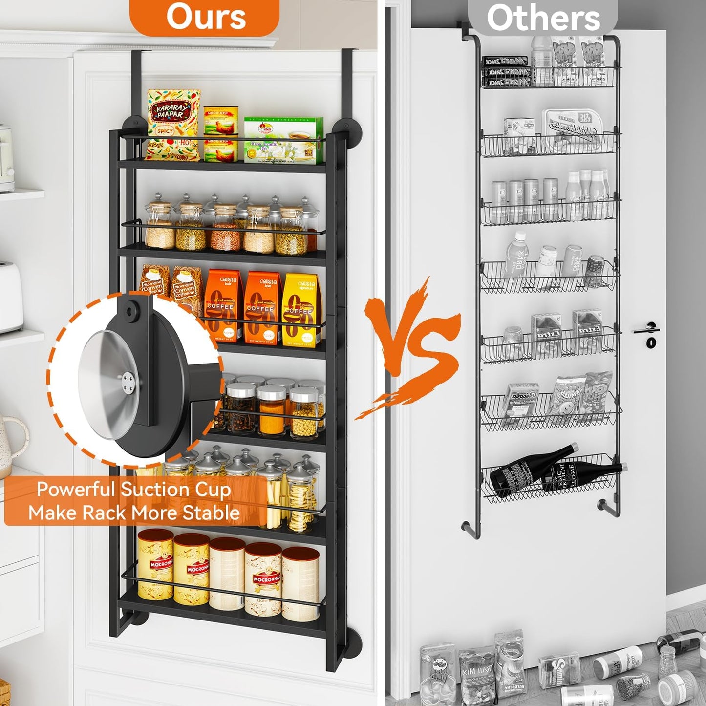 IBUYKE Over the Door Spice Organizer,Door or Wall Mount,Black TLJ028B | 6 Tier Wall Mounted Spice Rack Adjustable Hanging Storage Shelves Spice Organization for Kitchen cabinet Bathroom Closet