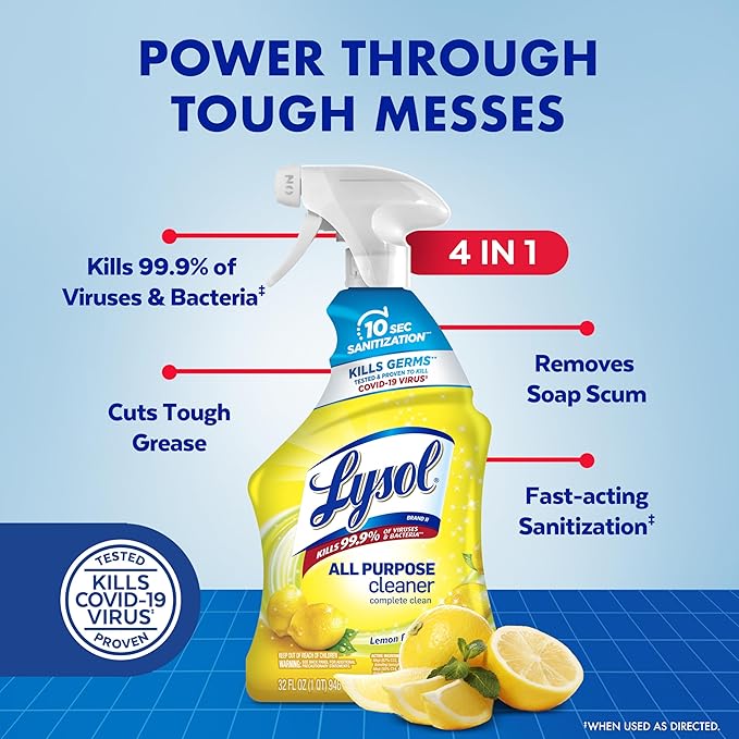Lysol All Purpose Cleaner Spray, Kitchen & Bathroom Cleaner, Lemon Breeze - Image 2