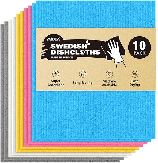 AIDEA Swedish Dishcloths for Kitchen-10PK, Absorbent Sponge Dish Cloth by AIDEAHOME