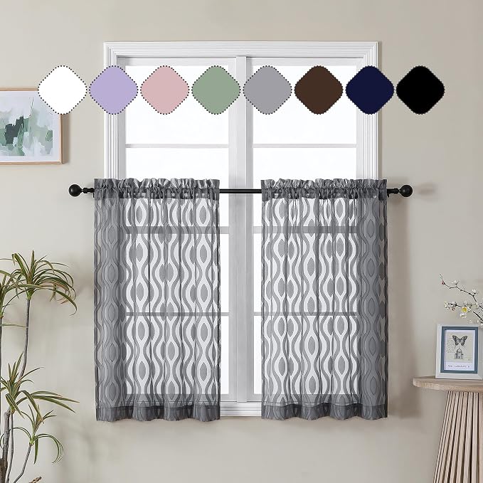 Aiyufeng Grey Sheer Curtains Tiers 36 Inch Length 2 Panels Set, Airy by Aiyufeng