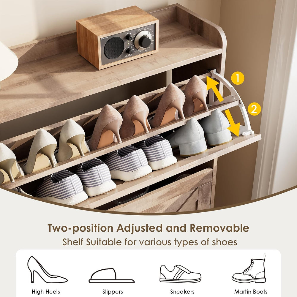 Nicetree Shoe Cabinet with 2 Flip Drawers，Freestanding Shoe Storage Cabinet, ...