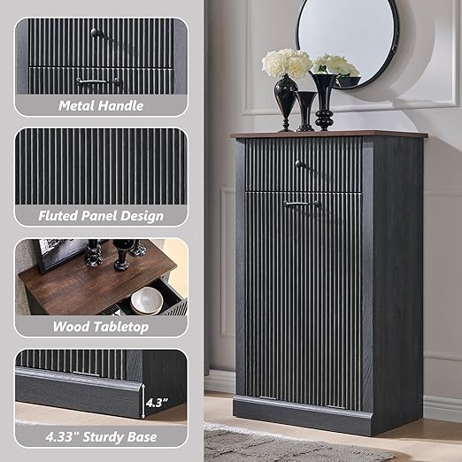 Modern Tilt-Out Trash Can Cabinet, 10 Gallon Fluted Laundry Hamper Cabinet - Image 4