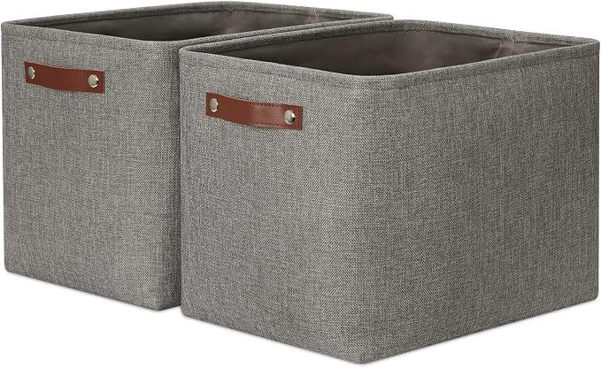 DULLEMELO Grey Storage Baskets for Organizing 2 Pack 16"x12"x12" Fabric Shelf by DULLEMELO