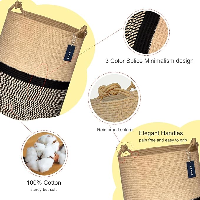 COMSE Extra Large Blanket Basket, Tall Woven Storage Basket, Nursery Hamper - Image 4